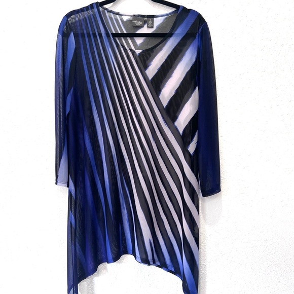 Chicos rhapsody mesh Blue and White Striped Tunic 12/L - Picture 2 of 10